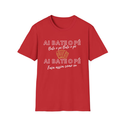 Bate o Pe red t-shirt How To Cook Portuguese Stuff Featuring Vamos a Festa Maria, it’s perfect for anyone who loves a good Portuguese party!